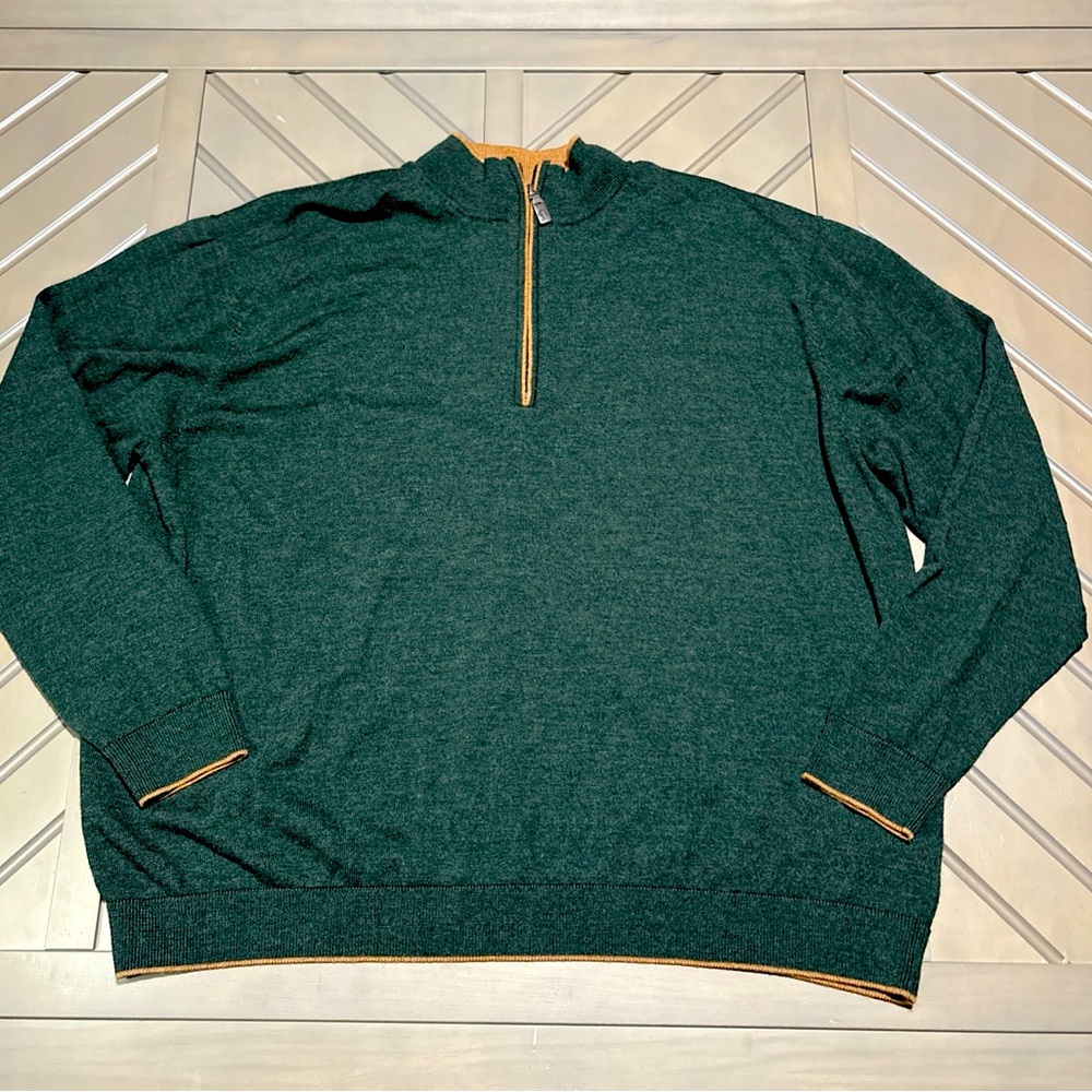 Hart Schaffner Marx Sweater Mens 3XB Green 1/4 Zip Pullover Fine Merino Wool